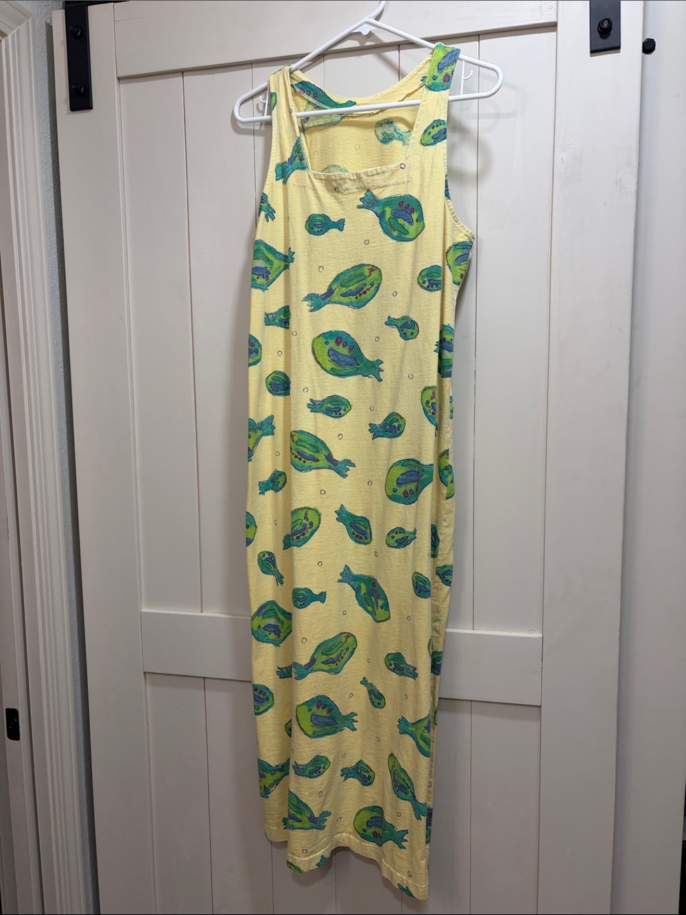 Yellow Maxi Tank Dress with Green Fish Print